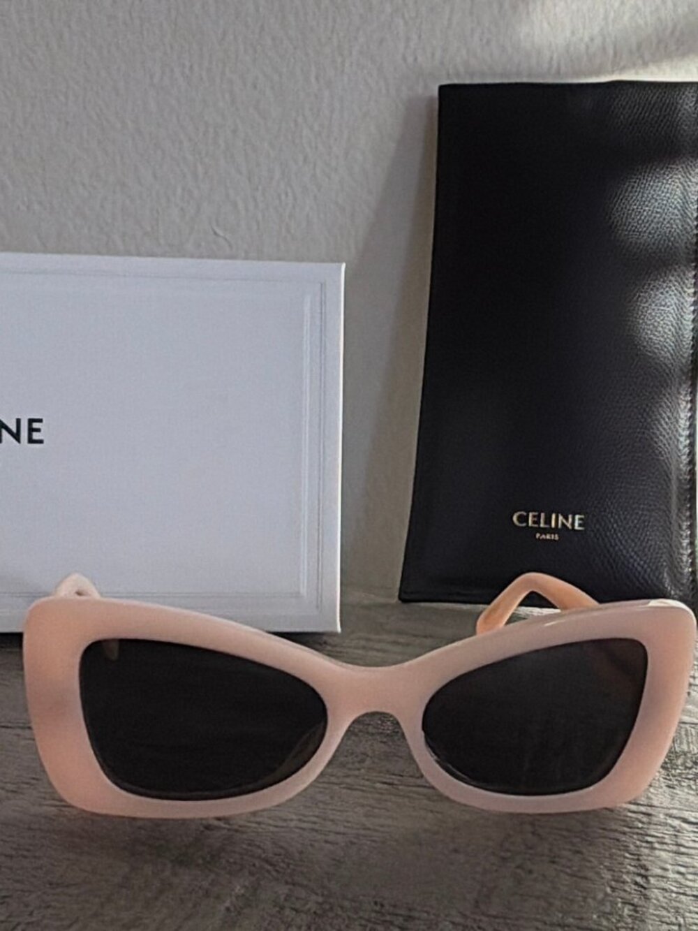 CELINE Blush Pink Butterfly Cat-Eye Sunglasses with Case & Box